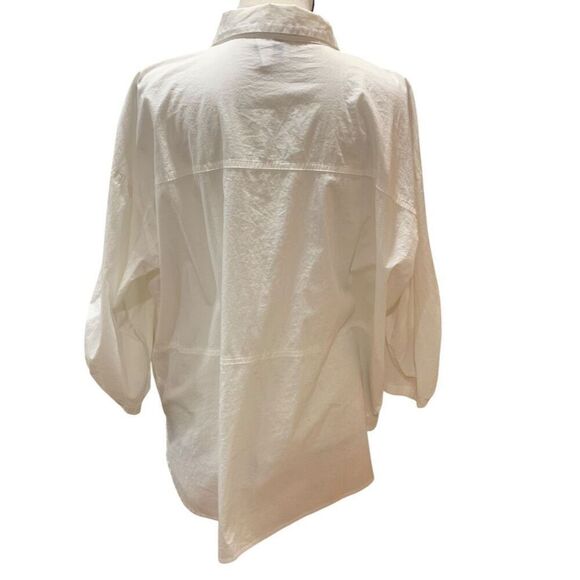 Eileen Fisher Buttoned Blouse White Organic Cotton/Spandex Roll Tab Sleeve Wm XL - Picture 4 of 6